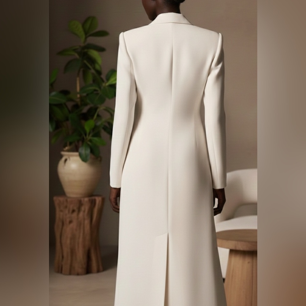 NEW $128 Ellenor Long Elegant Cream Double-Breasted Long Blazer - Picture 2 of 6